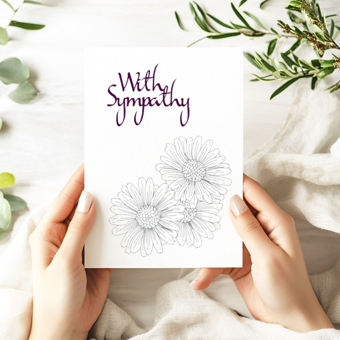 With Sympathy card. Condolences for the loss of a loved one. Thinking of you at this difficult time