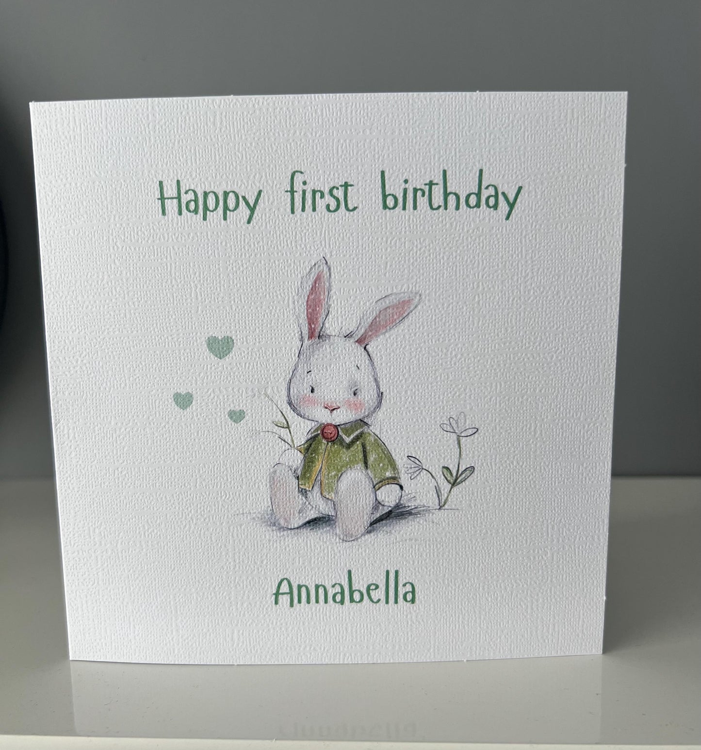 Bunny rabbit birthday card, first birthday card, cute card for any age. Watercolour rabbit card
