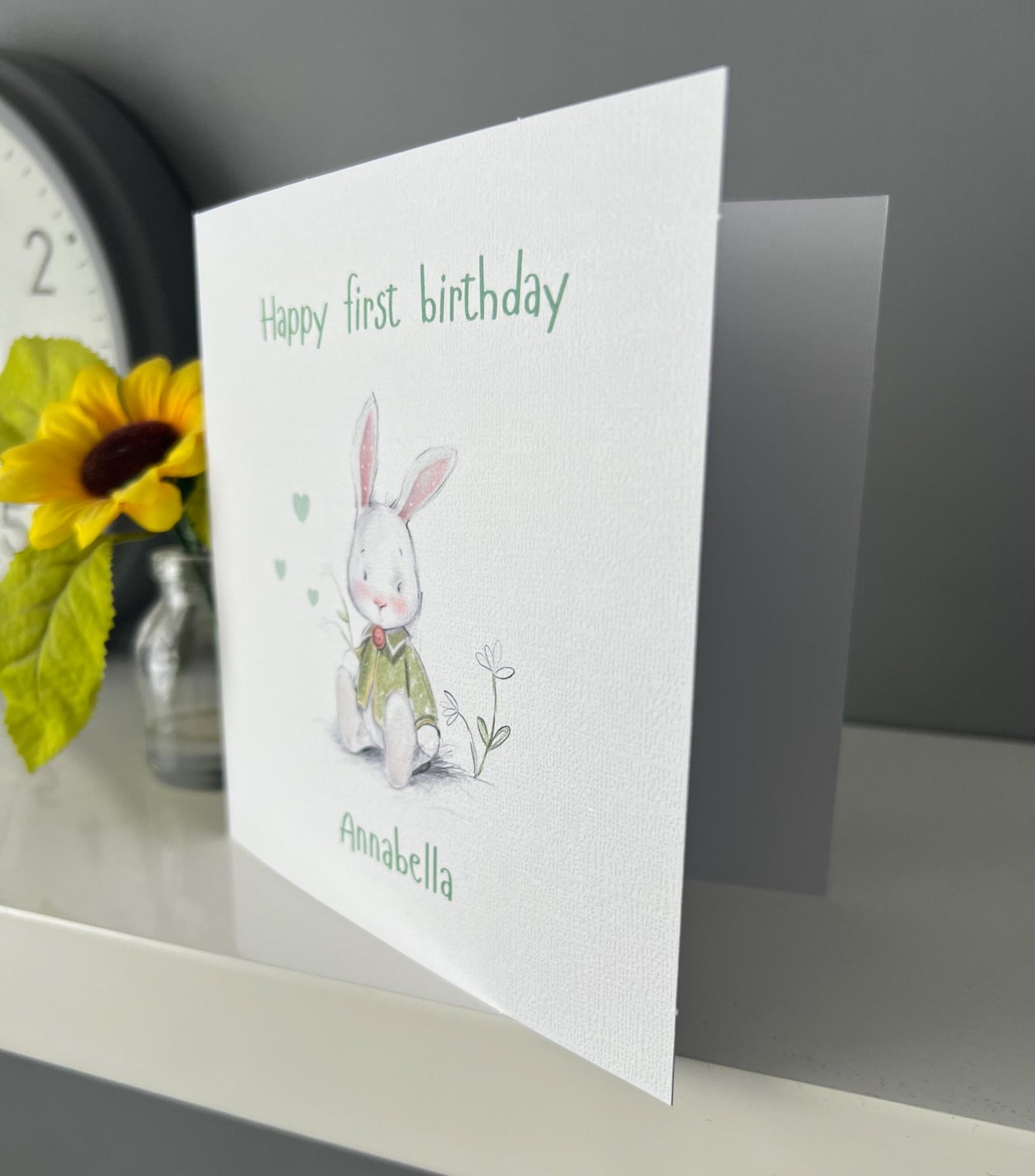 Bunny rabbit birthday card, first birthday card, cute card for any age. Watercolour rabbit card