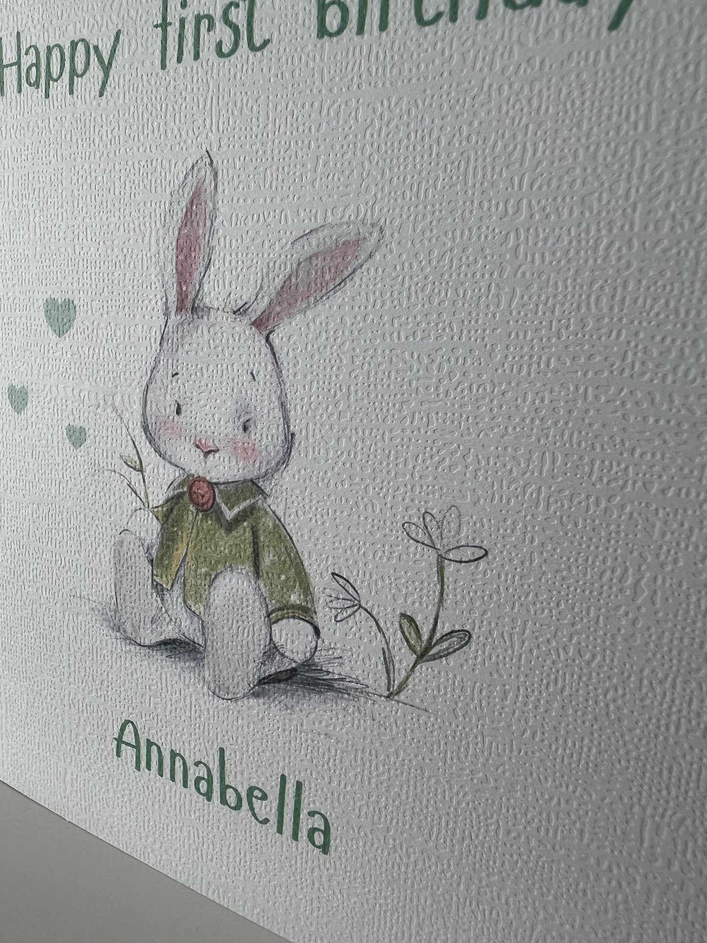 Bunny rabbit birthday card, first birthday card, cute card for any age. Watercolour rabbit card