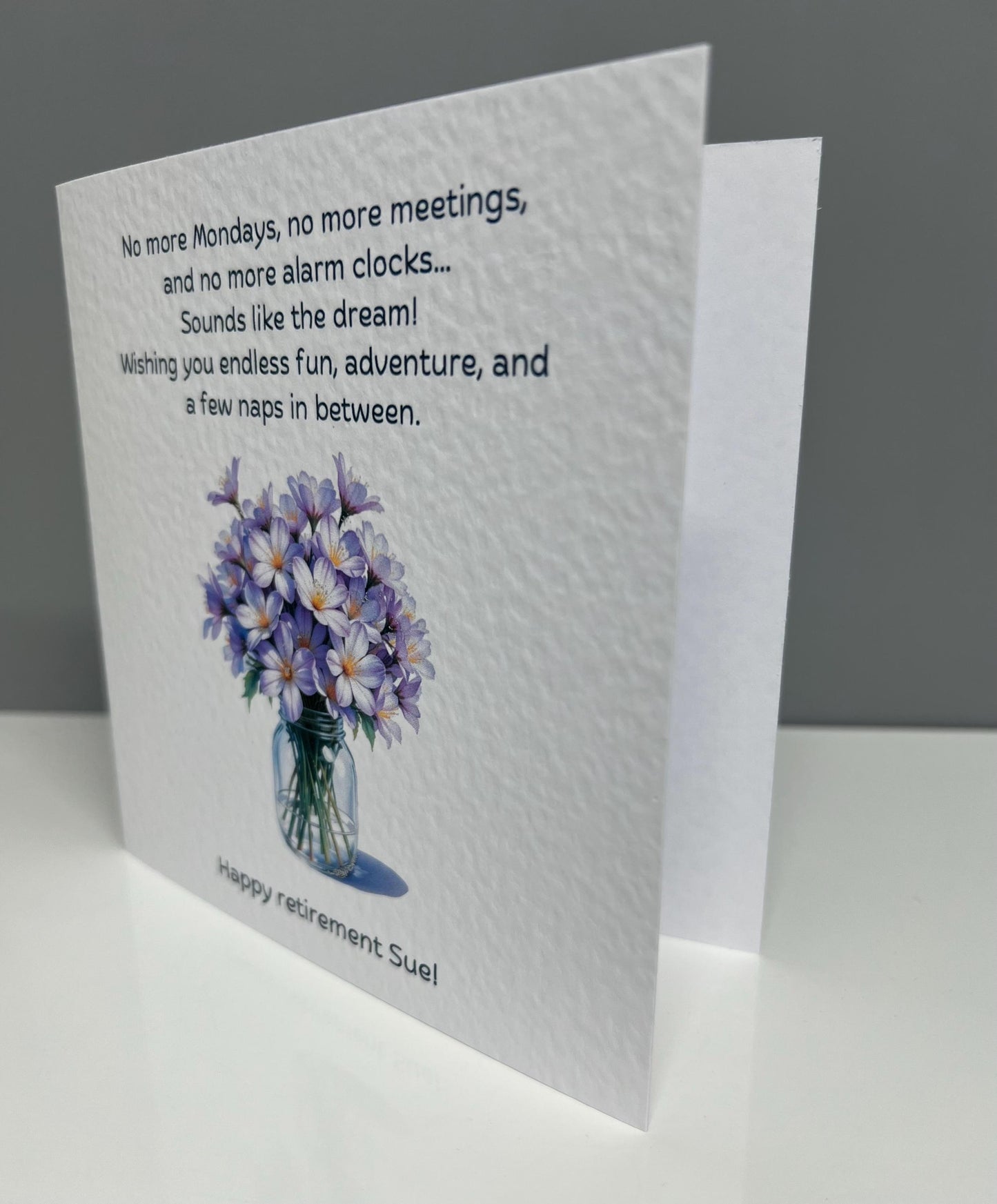 Retirement card with vase of flowers