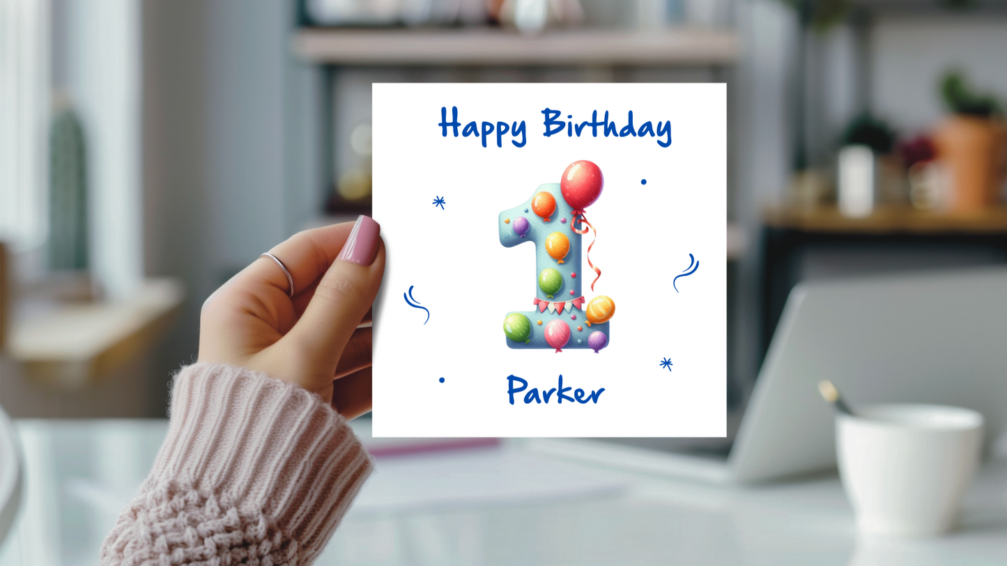 Children's foiled birthday card. Happy 1st birthday card.