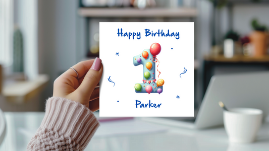 Children's foiled birthday card. Happy 1st birthday card.