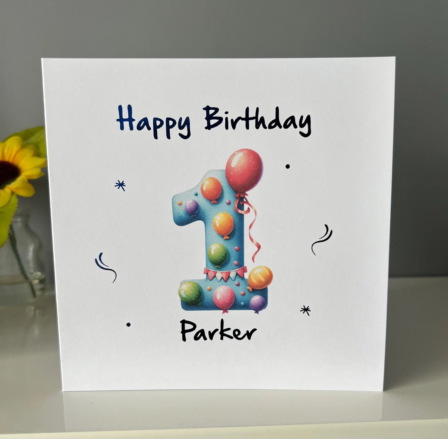 Children's foiled birthday card. Happy 1st birthday card.