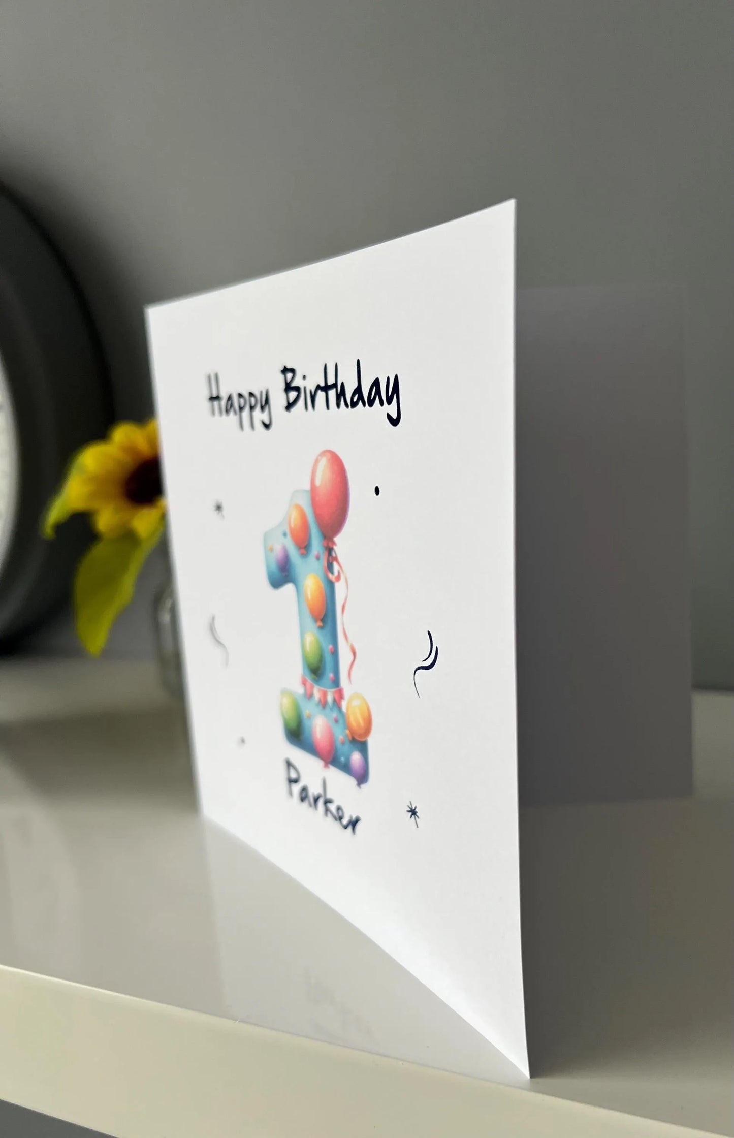 Children's foiled birthday card. Happy 1st birthday card.
