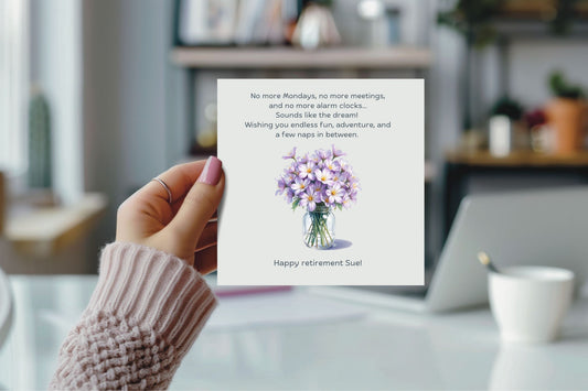 Retirement card with vase of flowers